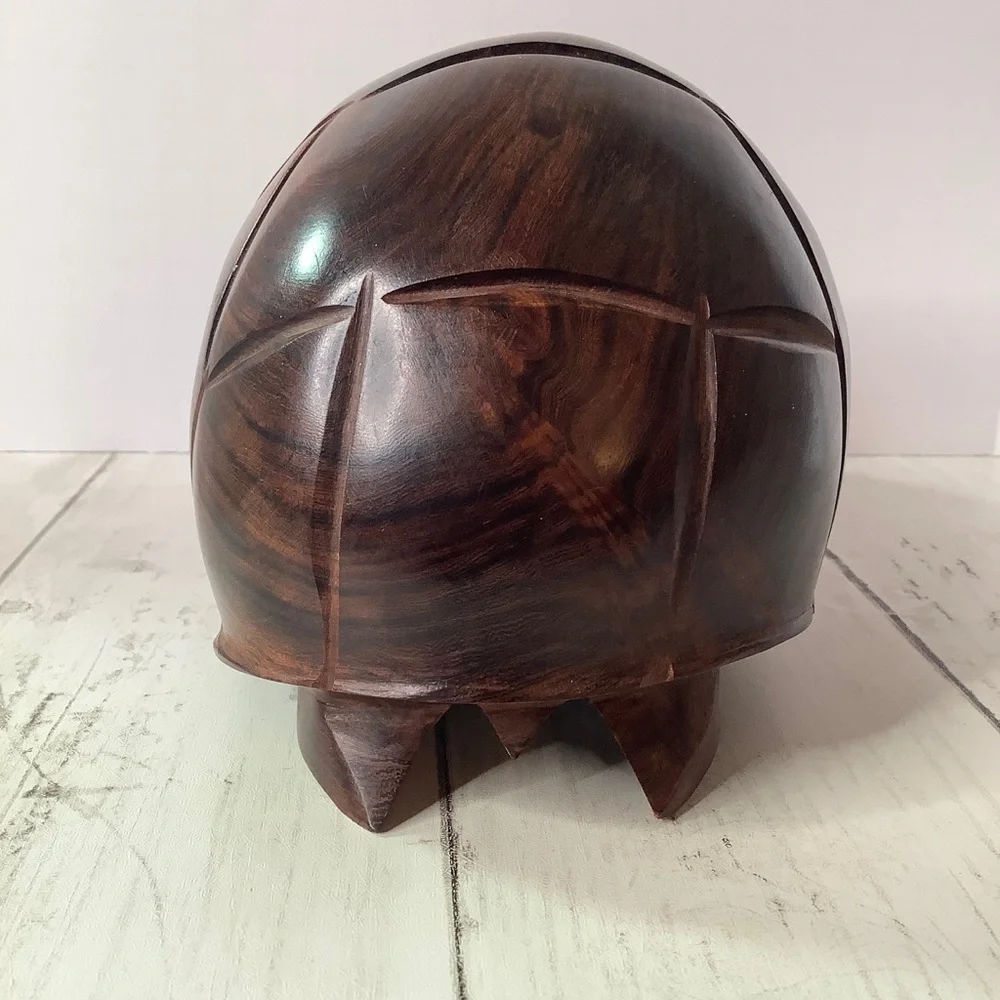 Vintage Handmade Wooden Turtle Statue Carved Wood Folk Art Animal Figurine